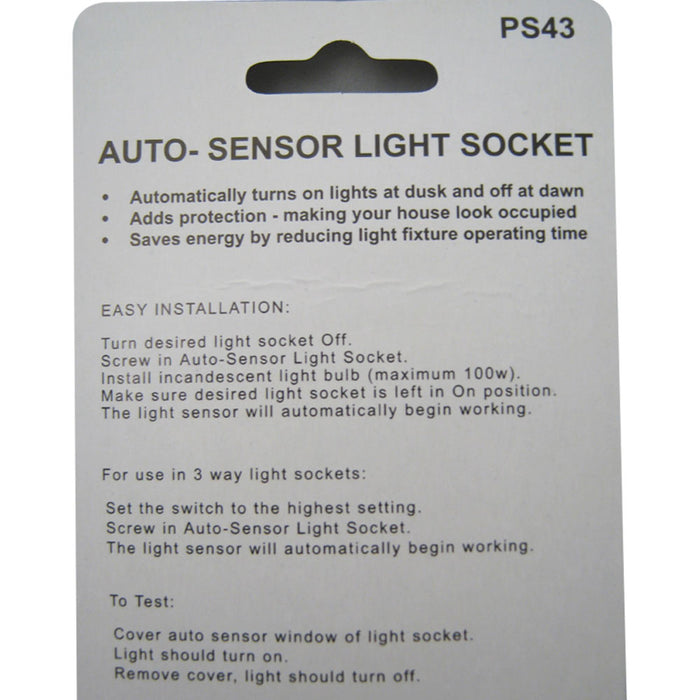 2 Pack Auto Sensor Dusk Dawn White Light Photocell Control Screw In Bulb Socket