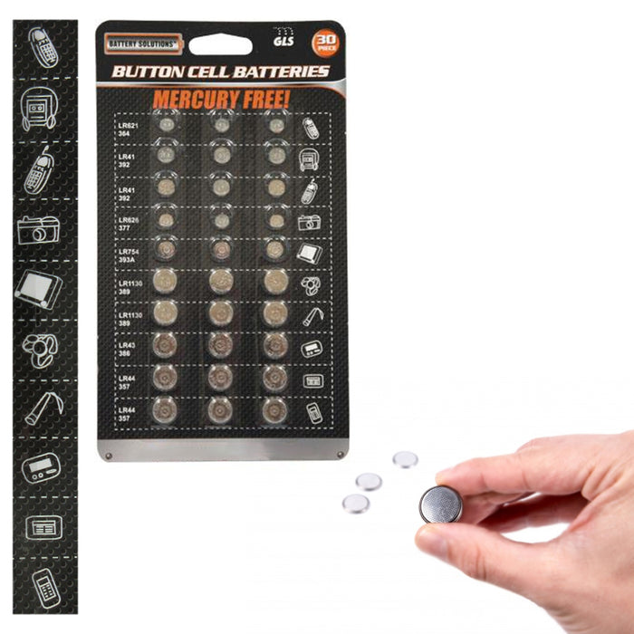 30 Assorted Super Alkaline Button Coin Cell Batteries Fresh Set Watch Calculator