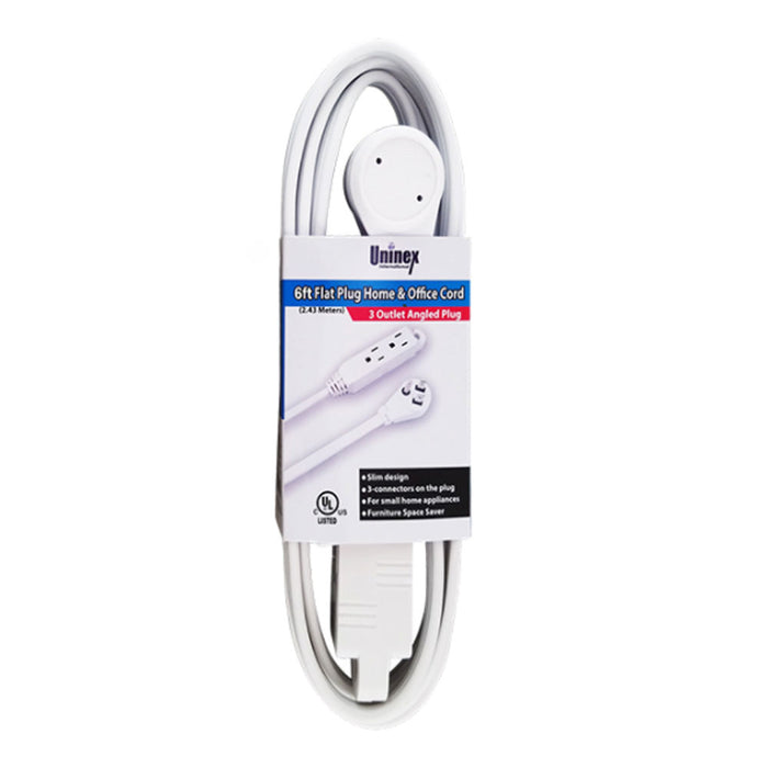 6 Ft Flat Angle Plug Extension Cord 16/3 Gauge 3 Outlet Tap Slim Cable Indoor UL