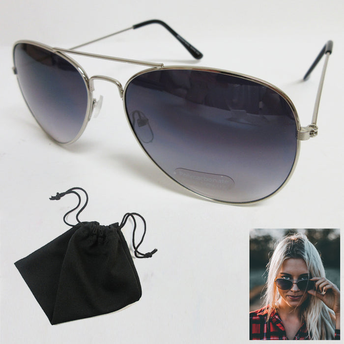 Pilot Sunglasses Retro Vintage Black Lens Police Classic Metal Frame Shades New