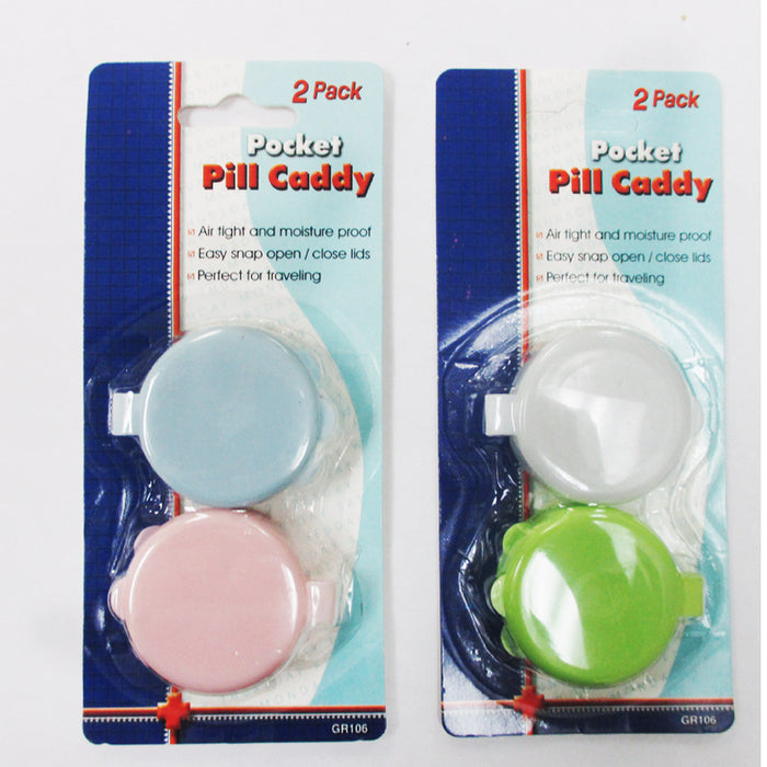 2 Pocket Pill Caddy Travel Plastic Container Medicine Tablet Case Vitamin Holder
