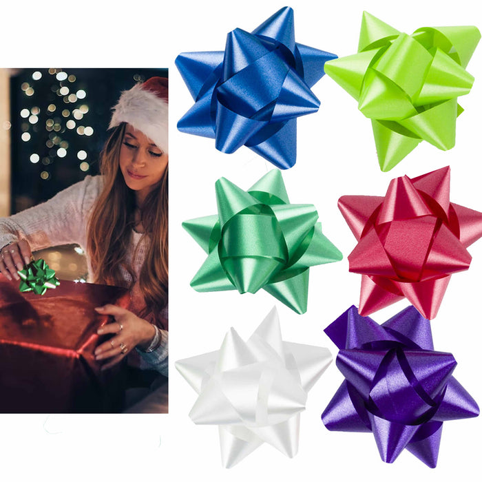 100 Star Bows Gift Wrapping Peel Stick Christmas Present Holiday Party Assorted