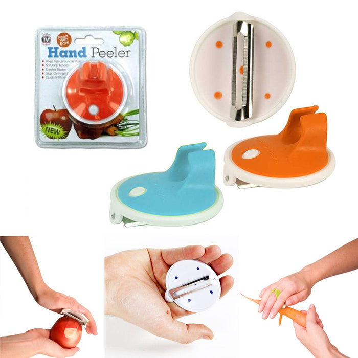 2 Pack Hand Palm Peeler Stainless Steel Blades Finger Rubber Grip Kitchen Tool !
