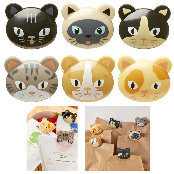 6 Kikkerland Cat Bag Clips Kitten Sealing Chips Food Storage Seal Kitchen Snack