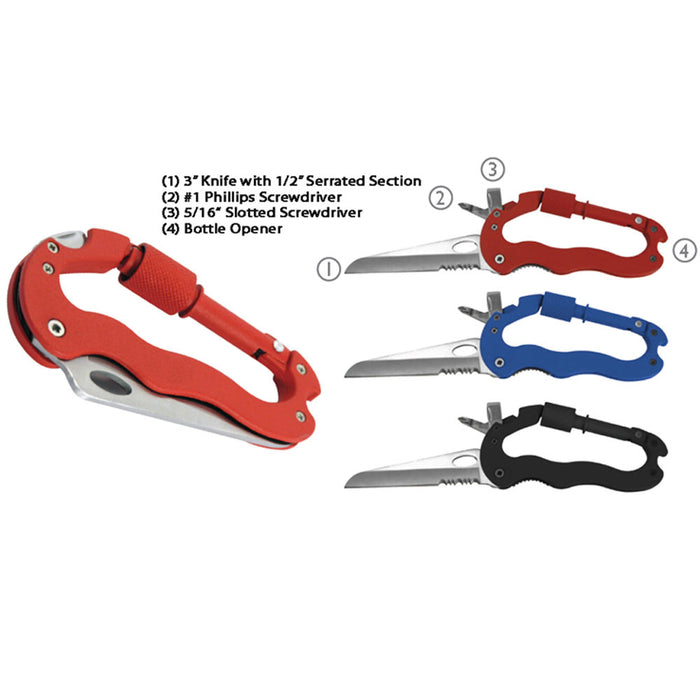 Locking Carabiner Knife Multi Tool Screw Driver Bottle Opener Climbing Hike Camp