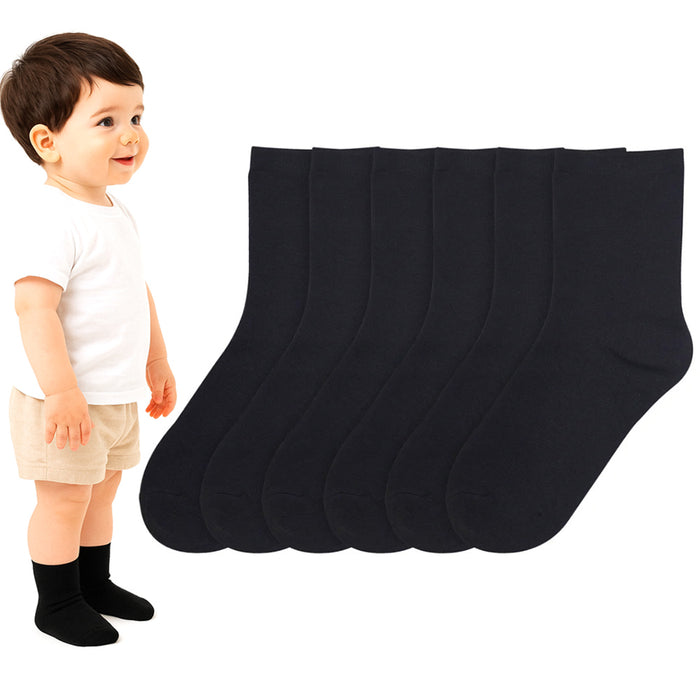 3 Pair Unisex Kid Toddlers Crew Socks Stretch Casual Dress Boys Girl 2T 3T Black