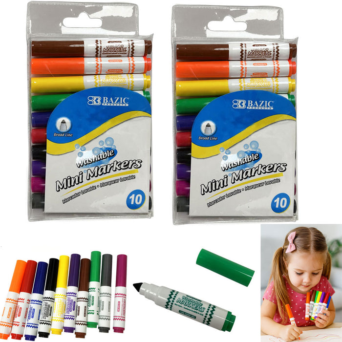 20 Color Mini Washable Markers Broad Line Kids Art School Drawing Coloring 2Pack