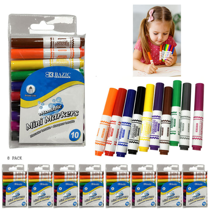 80 Mini Washable Markers 8 Pack Non-Toxic Kid Classroom Bulk Art Supply Set Gift