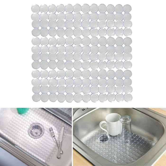 1 Pc Clear Decorative Kitchen Sink Mat Protector Pad Circle Design 11" x 11"