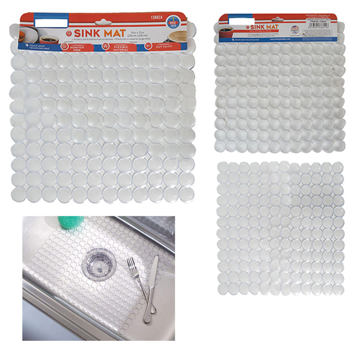 2 X Clear Sink Mat Dish Rack Cushion Protector Pad Circles Kitchen 11" x 11"
