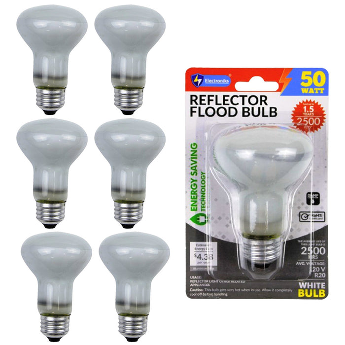 6pk R20 Reflector Flood Bulb 50W 625 Lumen 2700K Soft White E26 Medium base 120V