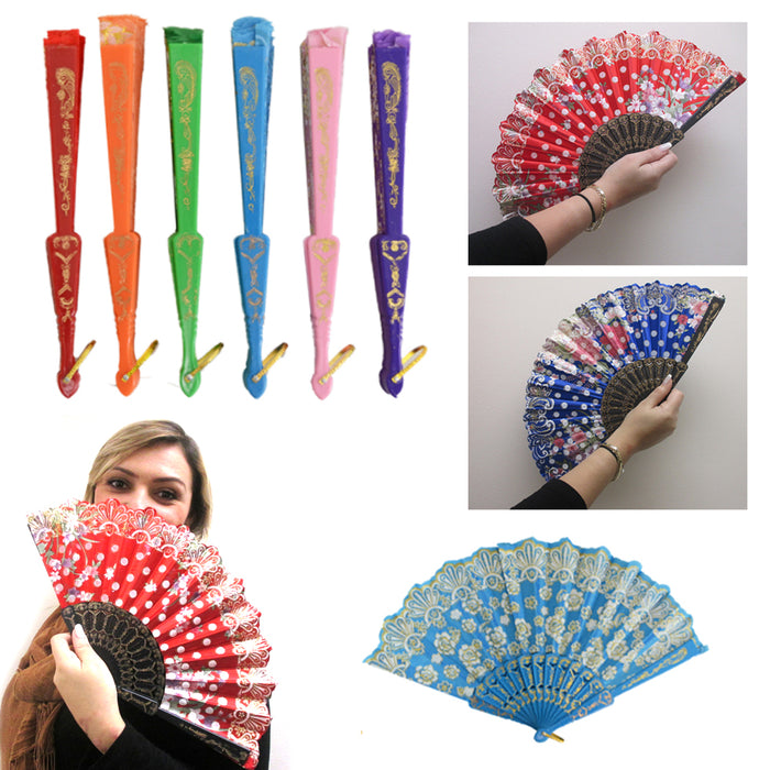 12 Pieces Large Handheld Fan Fabric Hand Fans Wedding Folding Rave Vintage Party