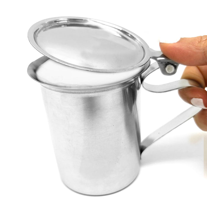 2 Stainless Steel Coffee Creamer Container Cover 10oz Milk Pitcher Lid Dispenser