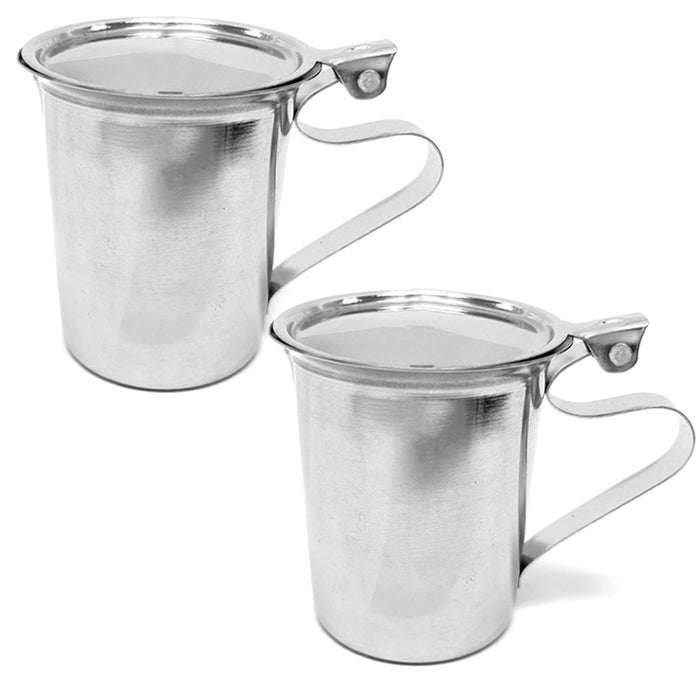 2 Stainless Steel Teapot Coffee Creamer Server Cup Pitcher Lid Cover Carafe 10oz