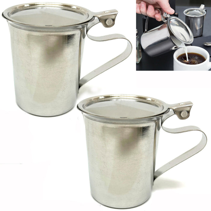 2 Stainless Steel Teapot Coffee Creamer Server Cup Pitcher Lid Cover Carafe 10oz
