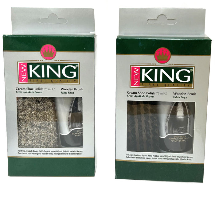 1 Set Black Shoe Shine Kit Boot Polish Leather Cream 75mL Protector Wooden Brush