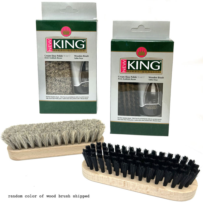 2 Sets Shoe Boot Polish Shine Wooden Brush Kit Leather Cream 75mL Finish Black