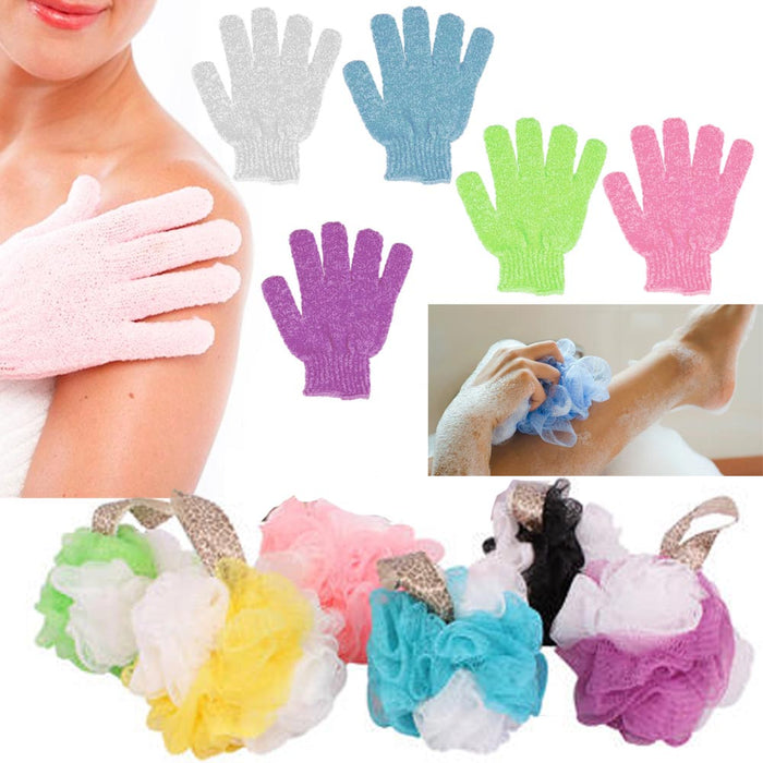2 Pc Shower Bath Glove Ball Wash Skin Spa Massage Scrub Loofah Body Scrubber New