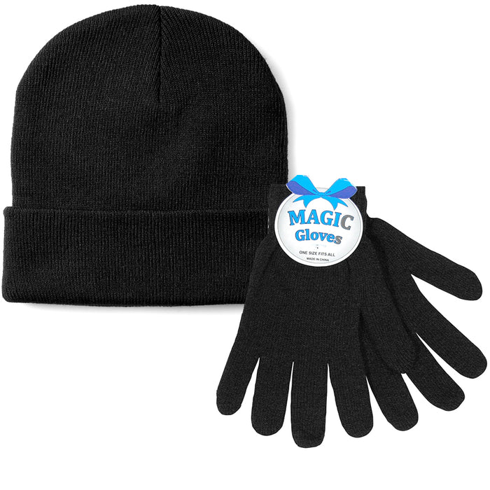 1 Men Hat Gloves Set Winter Ski Skully Beanie Cap Snow Cold Unisex Warm Soft