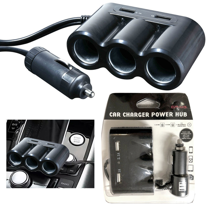 1 Car Charger Power Hub Dual Charging USB Port Lighting Lighter Socket 12V/24V