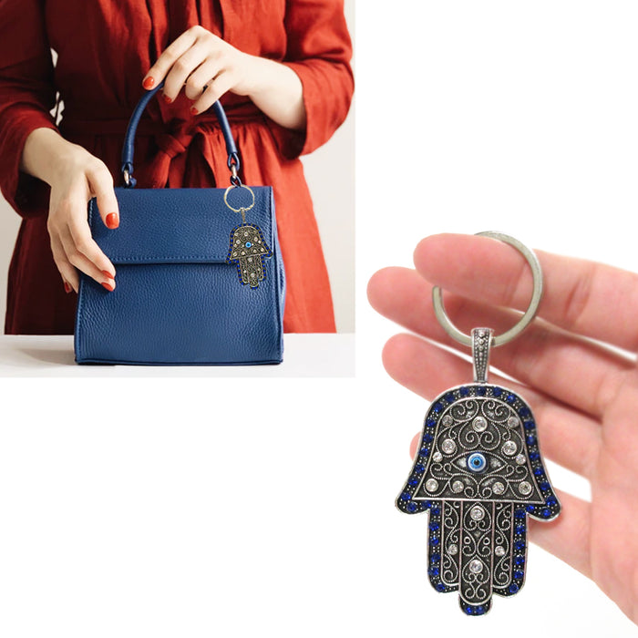 Hamsa Keychain Turkish Evil Eye Womens Mens Lucky Charm Protection Blessing Gift
