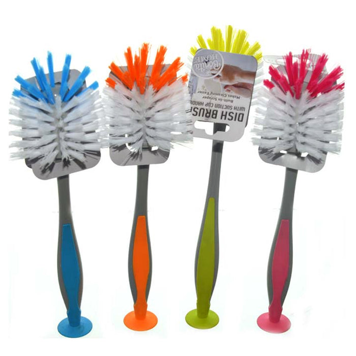 2 Pcs Kitchen Scrub Brush Suction Cup Sink Dish Washing Vegetable Scrubber 11"