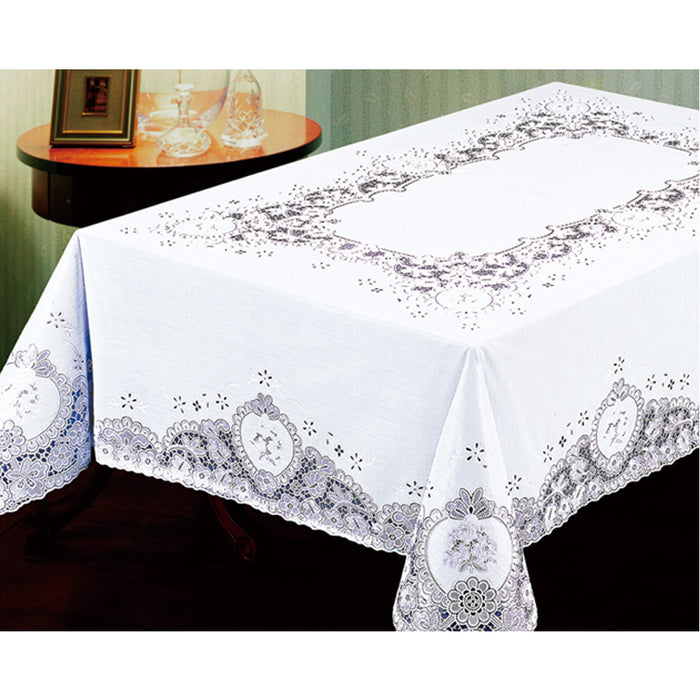 Lace Tablecloth White Vinyl 54"X72" Cover Wedding Floral Vintage Dinning Table