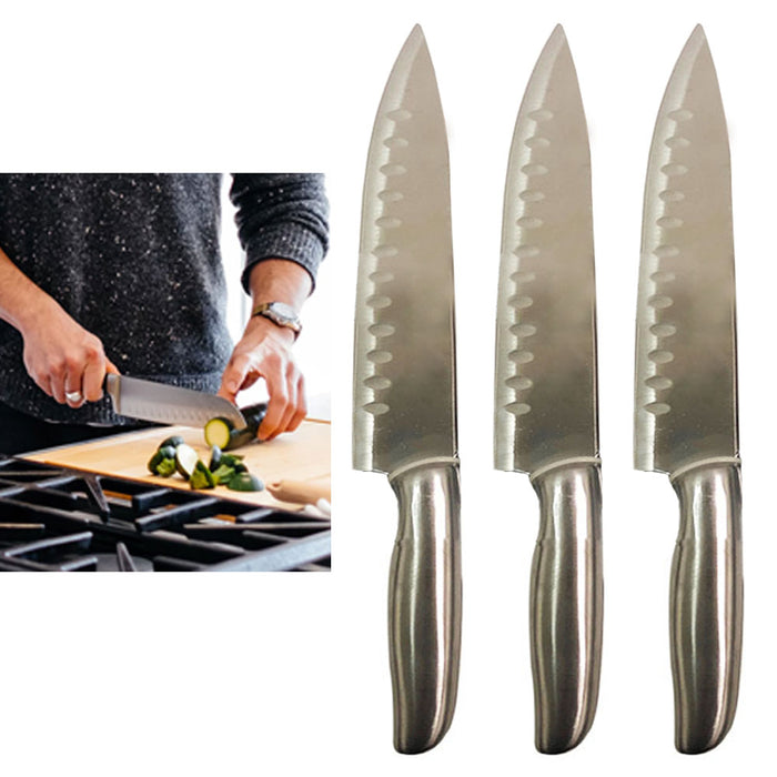 3 Japanese Santoku Knives 12.5" Stainless Steel Forged Sharp Hollow Edge Kitchen