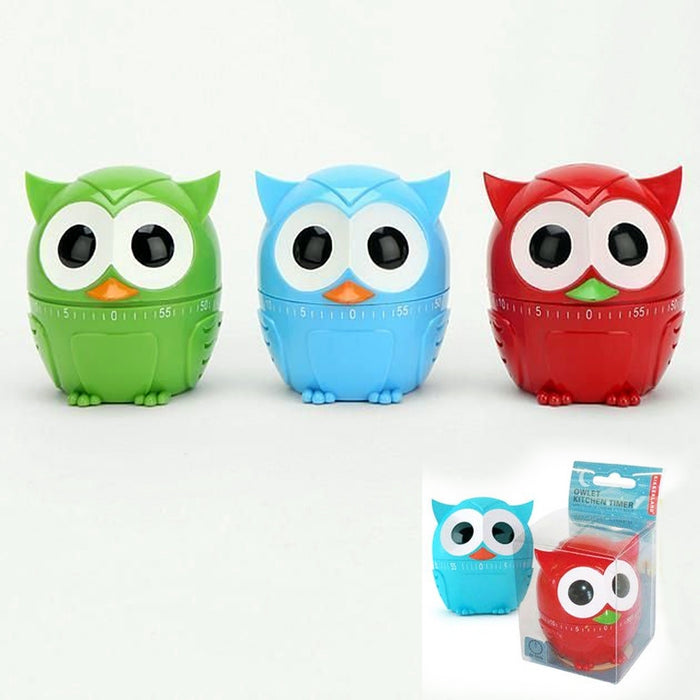 Kikkerland Kitchen Timer OWLET Little Owl 55 Minute in Blue Red or Green New