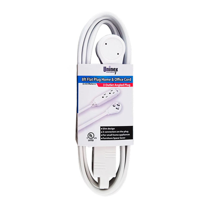 8ft 3Outlet Heavy Duty Flat Plug Extension Cord Wire 16/3 SPT-2 3 Prong Grounded