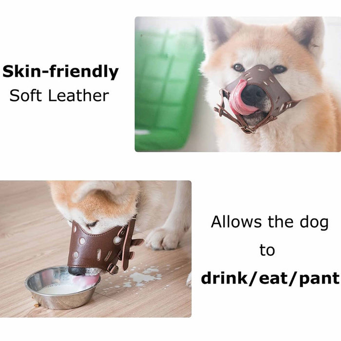 2pc Comfort Dog Muzzle Adjustable Leather Strap Pet Grooming No Bark Bite Medium