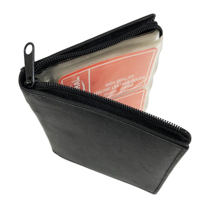 2 Genuine Leather Business Card Holder Credit Card Id Zipper Black Book Wallet !