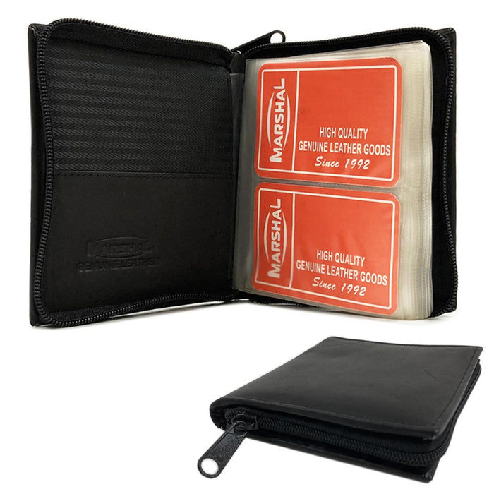 1 Black Genuine Leather Business Card Holder Credit Card Id Wallet Zipper Book