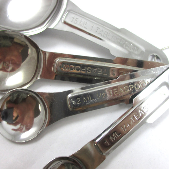 4 Pc Stainless Steel Measuring Spoon Teaspoon Set Scoop Baking Metric Tool New !