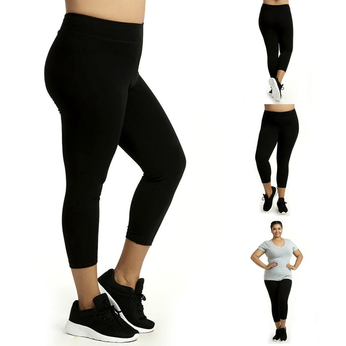 Womens Capri Leggings Yoga Pants High Waist Fitness Sports Soft Cotton Size XL