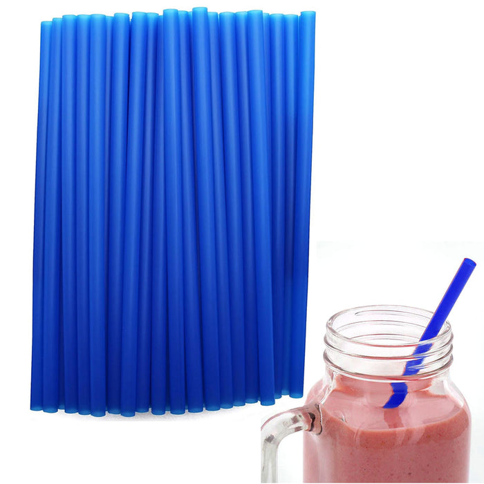 100 Ct Blue Drinking Straws Smoothie Milkshake Tea Large Plastic Jumbo Party 9"L