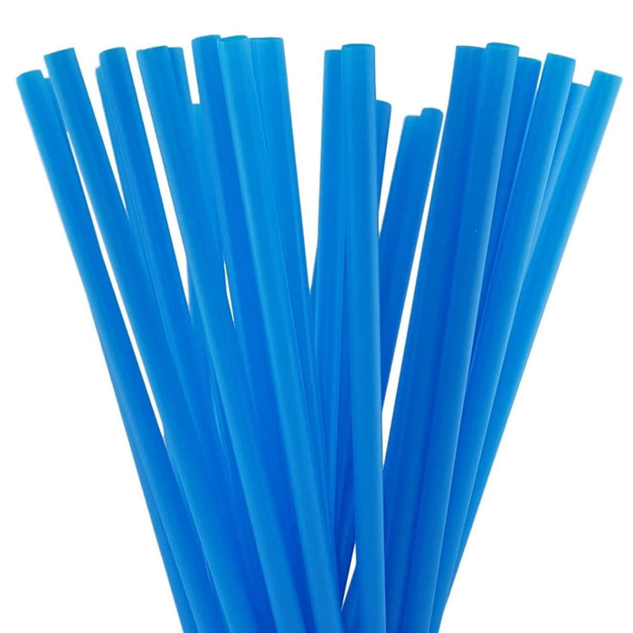 50 Ct Blue Party Straws Plastic Jumbo Extra Wide Fat Drinking Milkshake 9"L