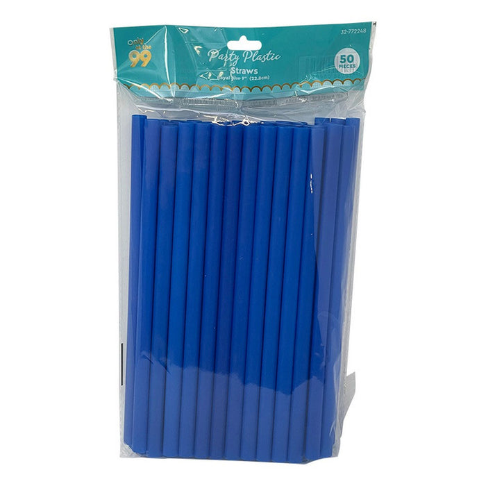 50 Ct Blue Party Straws Plastic Jumbo Extra Wide Fat Drinking Milkshake 9"L