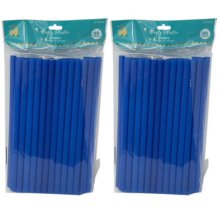 100 Ct Blue Drinking Straws Smoothie Milkshake Tea Large Plastic Jumbo Party 9"L
