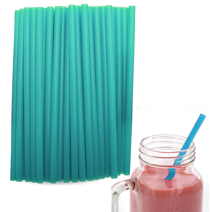 50 Ct Turquoise Party Straws Plastic Jumbo Extra Wide Fat Drinking Milkshake 9"L