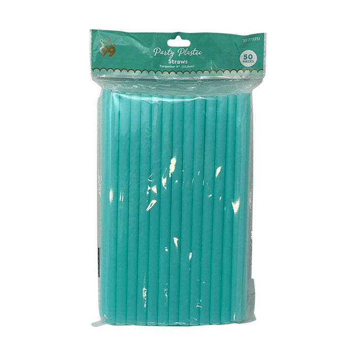 50 Ct Turquoise Party Straws Plastic Jumbo Extra Wide Fat Drinking Milkshake 9"L