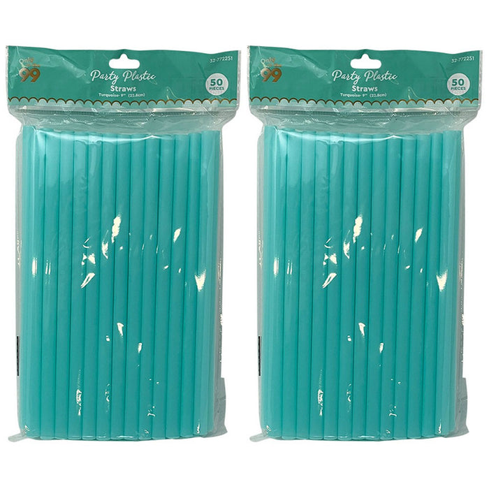 100 Ct Turquoise Drinking Straws Smoothie Milkshake Large Plastic Jumbo Party 9"