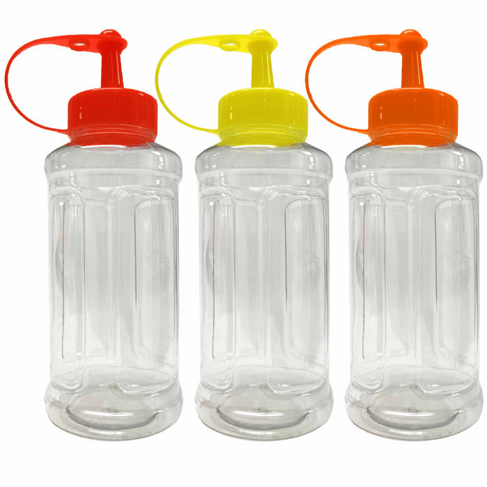 3 Pc Plastic Squeeze Bottle Clear 10oz Condiment Ketchup Mayo Mustard Hot Sauce