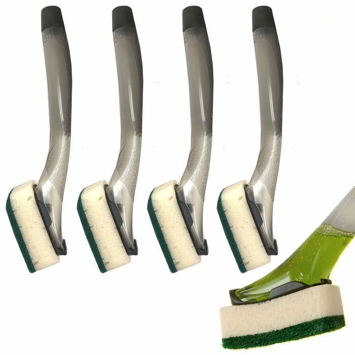 4 Pc Soap Dispenser Scrubber Sponge Brush Dish Wand Scrub Refill Wash Kitchen