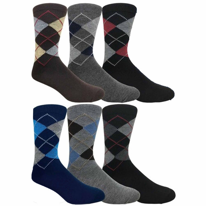 12 Pairs Mens Cotton Socks Argyle Striped Solid Crew Dress Casual Fashion 10-13
