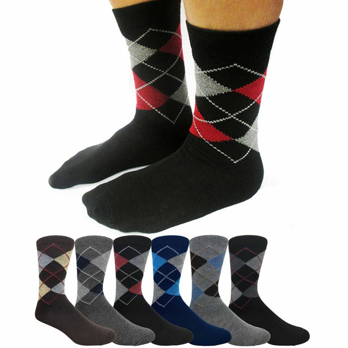 3 Pairs Men's Dress Socks Classic Argyle Diamond Fashion Multi Color Size 10-13