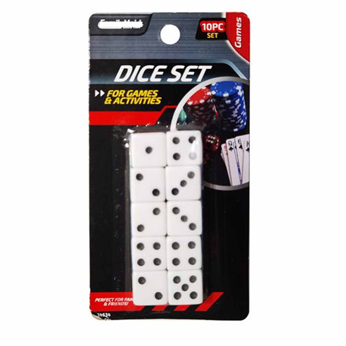 Set of 10 Six Sided Square Dice White Black Pip P6 Die D6 Casino Gambling Game