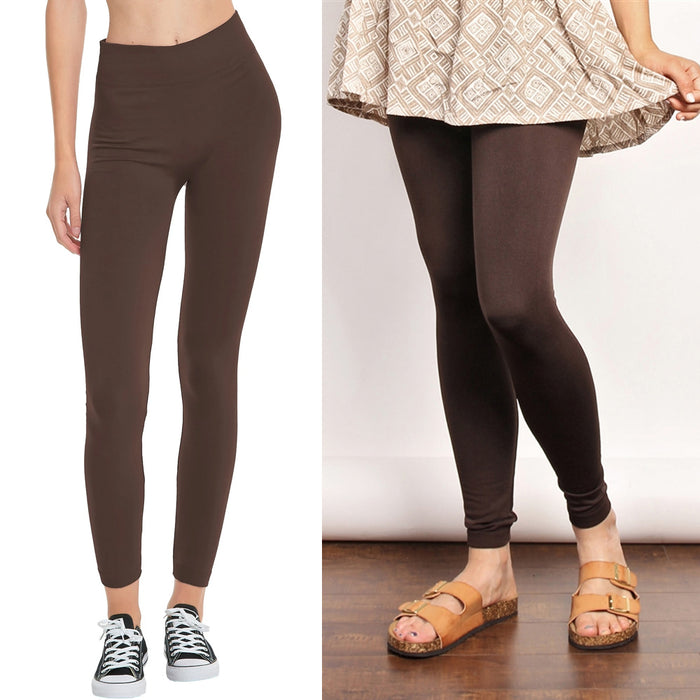 1 Brown Leggings One Size Seamless Fleece Yoga Pants Stretchy Women Coffee Color