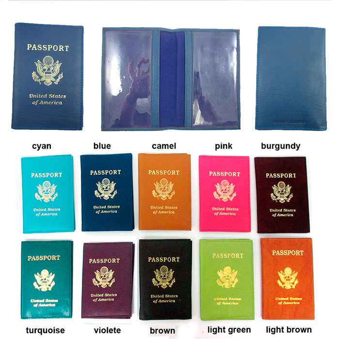 1 GENUINE LEATHER USA PASSPORT COVER HOLDER WALLET CASE TRAVEL 11 COLORS NEW