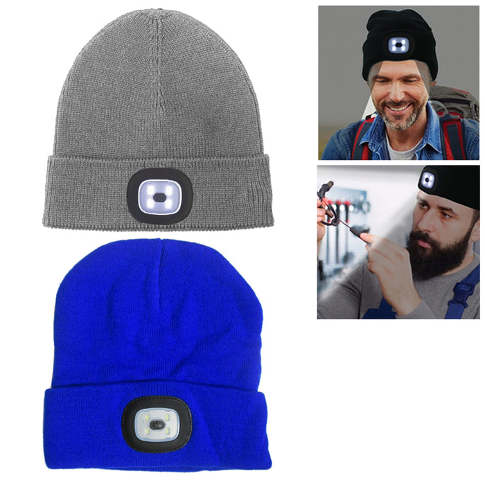 4 LED Flashlight Hat Hands Free Beanie Cap Warm Headlight Camping Run Torch